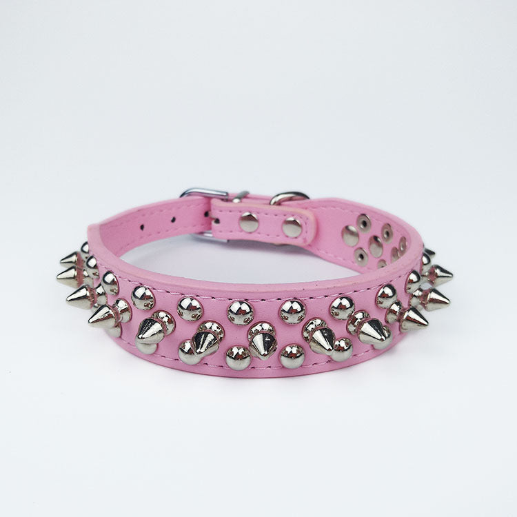 Leather Pet Collar Round Studded Dog Collar For Small And Medium-sized Dogs Inlaid Rivet Puppy Necklace Pet Accessories