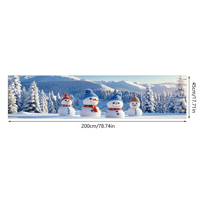 1 Piece (17*78 inches/45*200 cm), Polyester, Q Version Santa Claus Winter Scenery cute Snowman  Merry Christmas Gateway Banner